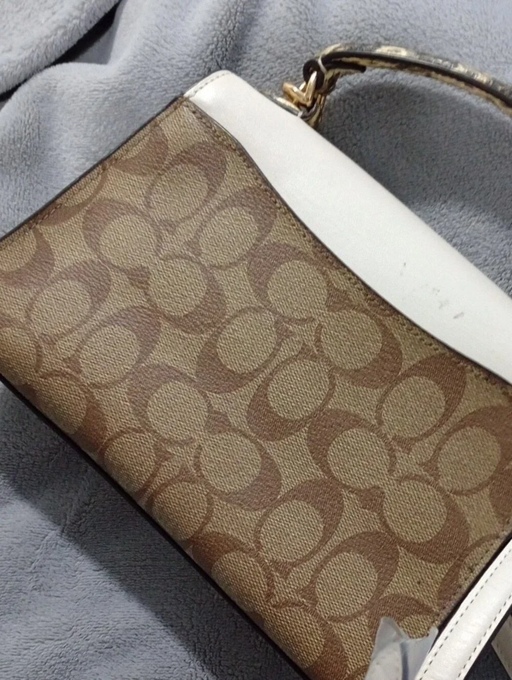NWOT Coach Brown Pepper Signature Satchel with White Leather Trim